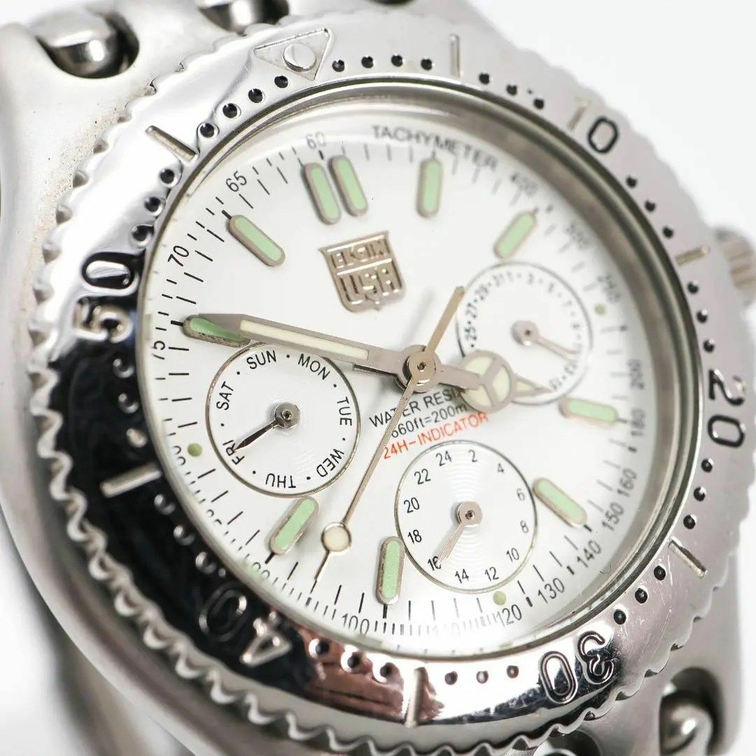 ELGIN(エルジン)の《美品》 ELGIN 腕時計 ホワイト カレンダー メンズ 回転ベゼル n メンズの時計(腕時計(アナログ))の商品写真