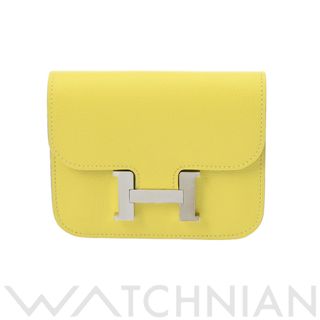 Hermes - 中古 エルメス HERMES レディース 二つ折り財布 ライム/クレ /パラジウム金具 エバーカラー