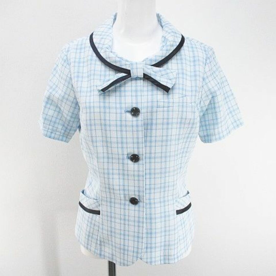 other(アザー)のALPHAPIER 事務服 チェック 半袖 シャツ オフィス ブラウス 9 水色 レディースのトップス(シャツ/ブラウス(半袖/袖なし))の商品写真