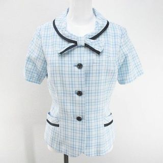 アザー(other)のALPHAPIER 事務服 チェック 半袖 シャツ オフィス ブラウス 9 水色(シャツ/ブラウス(半袖/袖なし))