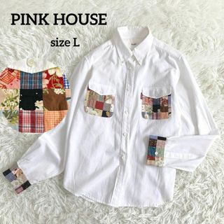 ピンクハウス(PINK HOUSE)のPINK HOUSE ピンクハウス　ボタンダウンシャツ　パッチワーク　Lサイズ(シャツ/ブラウス(長袖/七分))