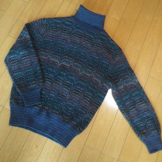 ミッソーニ(MISSONI)のミッソーニ オレンジタグ ネイビーパープル系マルチカラー タートルセーター難あり(ニット/セーター)