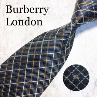 バーバリー(BURBERRY)のBUBERRY LONDON ネクタイ　チェック柄　ネイビー　ホースロゴ(ネクタイ)