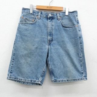 リーバイス(Levi's)のW33★古着 リーバイス Levis 505 ショート パンツ ショーツ メンズ 00年代 00s ヒゲ コットン 紺 ネイビー デニム 24mar06 中古 ボトムス 短パン ショーパン ハーフ(ワークパンツ/カーゴパンツ)