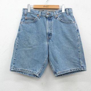 リーバイス(Levi's)のW32★古着 リーバイス Levis 505 ショート パンツ ショーツ メンズ 90年代 90s コットン USA製 紺 ネイビー デニム 【spe】 24mar06 中古 ボトムス 短パン ショーパン ハーフ(ワークパンツ/カーゴパンツ)