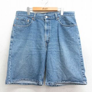 リーバイス(Levi's)のW38★古着 リーバイス Levis 550 ショート パンツ ショーツ メンズ ヒゲ コットン 紺 ネイビー デニム 24mar08 中古 ボトムス 短パン ショーパン ハーフ(ワークパンツ/カーゴパンツ)