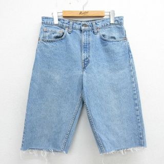 リーバイス(Levi's)のW32★古着 リーバイス Levis 550 ハーフ ジーンズ パンツ ショーツ メンズ 90年代 90s コットン カナダ製 紺 ネイビー デニム 24mar08 中古 ボトムス 短パン ショーパン(ワークパンツ/カーゴパンツ)