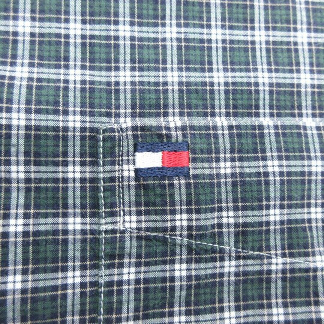 TOMMY HILFIGER(トミーヒルフィガー)のXL★古着 トミーヒルフィガー TOMMY HILFIGER 半袖 ブランド シャツ メンズ 90年代 90s ワンポイントロゴ 大きいサイズ コットン ボタンダウン 濃緑他 グリーン チェック 24mar08 中古 トップス メンズのトップス(シャツ)の商品写真