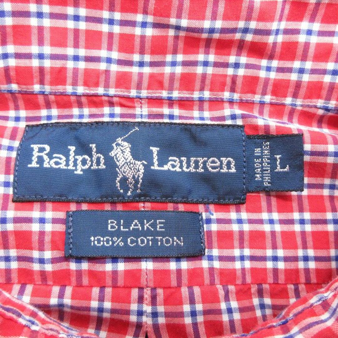 Ralph Lauren(ラルフローレン)のXL★古着 ラルフローレン Ralph Lauren 半袖 ブランド シャツ メンズ 90年代 90s ワンポイントロゴ BLAKE 大きいサイズ コットン ボタンダウン 赤他 レッド チェック 24mar08 中古 トップス メンズのトップス(シャツ)の商品写真