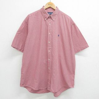 ラルフローレン(Ralph Lauren)のXL★古着 ラルフローレン Ralph Lauren 半袖 ブランド シャツ メンズ 90年代 90s ワンポイントロゴ BLAKE 大きいサイズ コットン ボタンダウン 赤他 レッド チェック 24mar08 中古 トップス(シャツ)