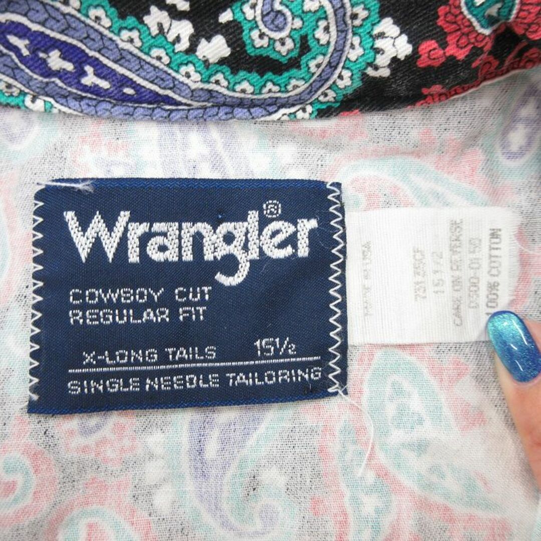 Wrangler(ラングラー)のL★古着 ラングラー Wrangler 半袖 ウエスタン シャツ メンズ 90年代 90s ペイズリー柄 馬 コットン ボタンダウン USA製 黒他 ブラック 24mar08 中古 トップス メンズのトップス(シャツ)の商品写真