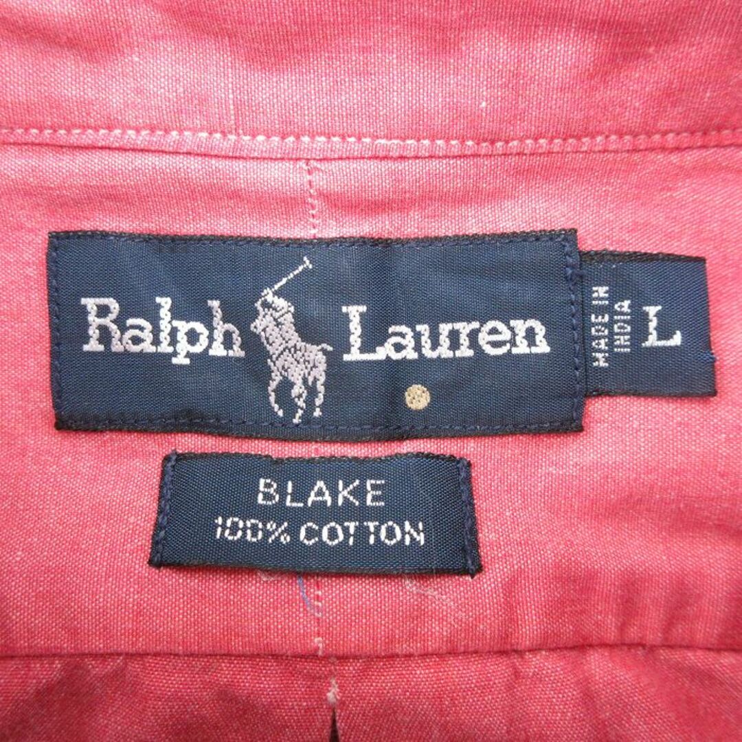 Ralph Lauren(ラルフローレン)のXL★古着 ラルフローレン Ralph Lauren 半袖 ブランド シャツ メンズ 90年代 90s ワンポイントロゴ BLAKE 大きいサイズ ロング丈 コットン ボタンダウン ピンク系 24mar09 中古 トップス メンズのトップス(シャツ)の商品写真