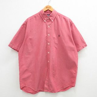 Ralph Lauren - XL★古着 ラルフローレン Ralph Lauren 半袖 ブランド シャツ メンズ 90年代 90s ワンポイントロゴ BLAKE 大きいサイズ ロング丈 コットン ボタンダウン ピンク系 24mar09 中古 トップス