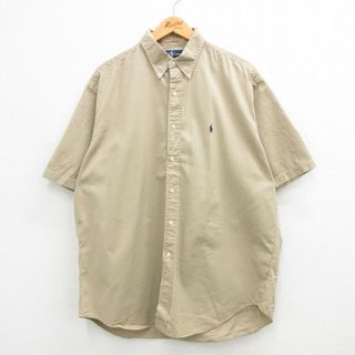 ラルフローレン(Ralph Lauren)のXL★古着 ラルフローレン Ralph Lauren 半袖 ブランド シャツ メンズ 90年代 90s ワンポイントロゴ 大きいサイズ ロング丈 コットン ボタンダウン ベージュ カーキ 24mar09 中古 トップス(シャツ)