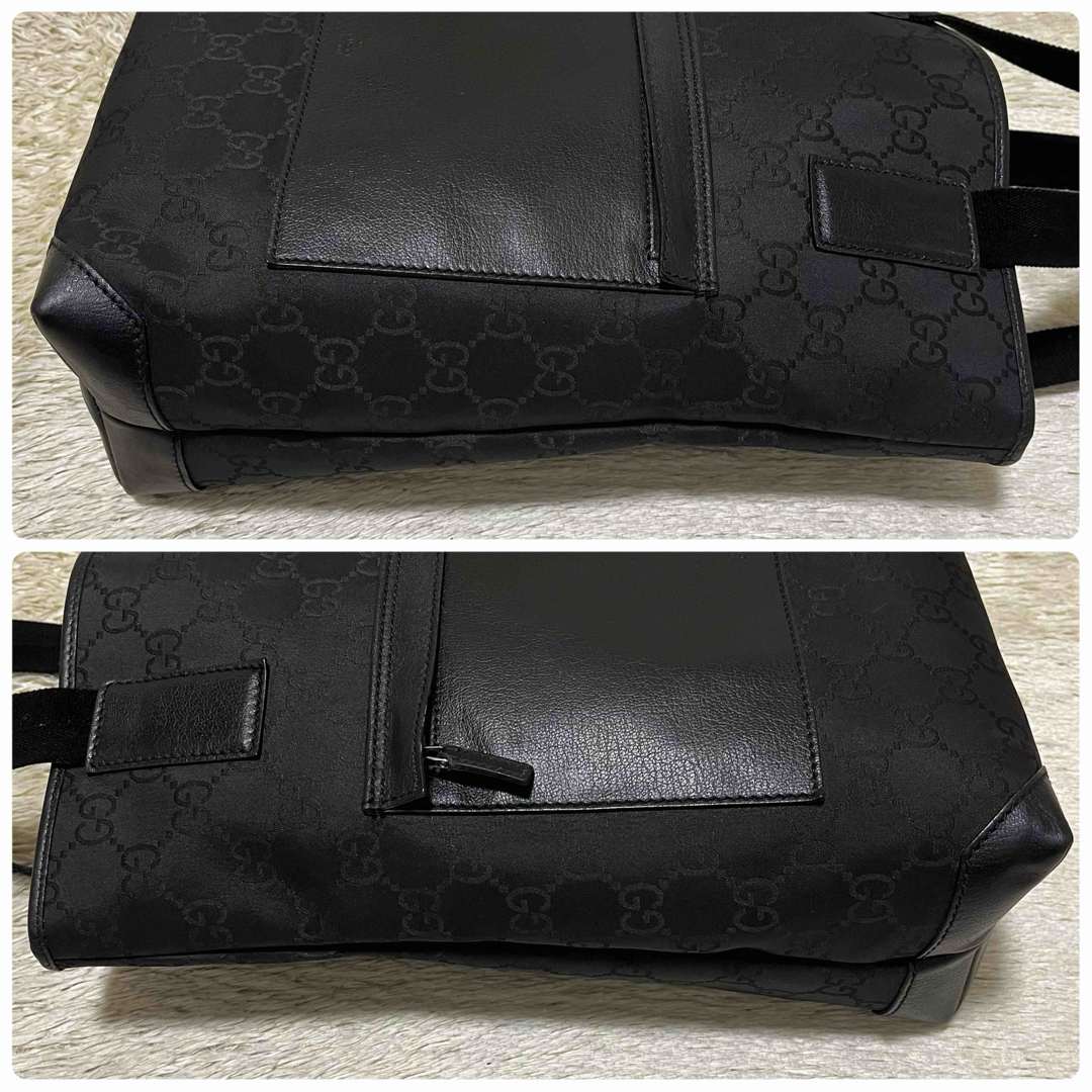 Gucci(グッチ)の725 専用 グッチ  トートバッグ 肩掛け GGナイロン×レザー A4収納 黒 レディースのバッグ(トートバッグ)の商品写真