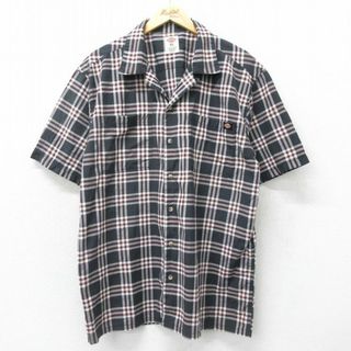 ディッキーズ(Dickies)のXL★古着 ディッキーズ Dickies 半袖 シャツ メンズ ロング丈 開襟 オープンカラー 黒他 ブラック チェック 24mar09 中古 トップス(シャツ)