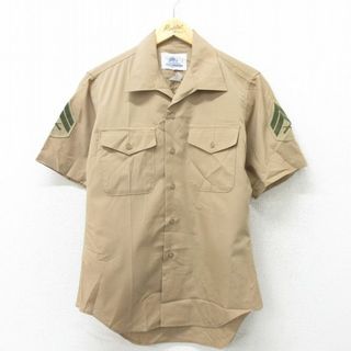 M★古着 半袖 ミリタリー シャツ メンズ 00年代 00s 開襟 オープンカラー USA製 ベージュ カーキ 24mar08 中古 トップス(シャツ)