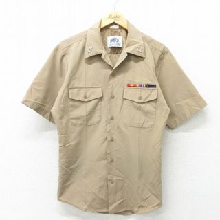 L★古着 半袖 ミリタリー シャツ メンズ 00年代 00s 開襟 オープンカラー USA製 ベージュ カーキ 24mar08 中古 トップス(シャツ)