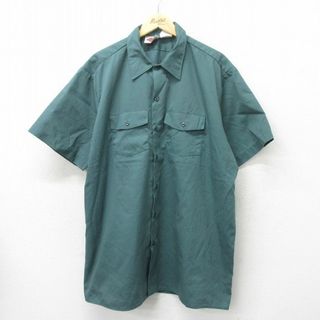 ディッキーズ(Dickies)のXL★古着 ディッキーズ Dickies 半袖 ワーク シャツ メンズ 90年代 90s 大きいサイズ ロング丈 緑系 グリーン 【spe】 24mar08 中古 トップス(シャツ)