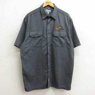 カーハートダブリューアイピー(Charhartt WIP)のXL★古着 カーハート Carhartt 半袖 ワーク シャツ メンズ GEOCORR 大きいサイズ ロング丈 濃グレー 24mar09 中古 トップス(シャツ)