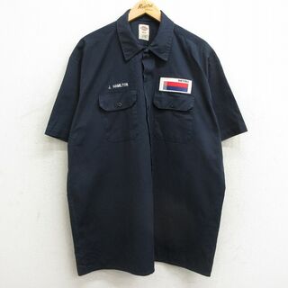 ディッキーズ(Dickies)のXL★古着 ディッキーズ Dickies 半袖 ワーク シャツ メンズ METRO 大きいサイズ ロング丈 紺 ネイビー 24mar09 中古 トップス(シャツ)