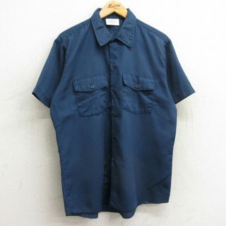 ディッキーズ(Dickies)のL★古着 ディッキーズ Dickies 半袖 ワーク シャツ メンズ 90年代 90s USA製 紺 ネイビー 24mar09 中古 トップス(シャツ)