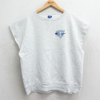 チャンピオン(Champion)のL★古着 チャンピオン champion 半袖 スウェット メンズ 90年代 90s ワンポイントロゴ クルーネック USA製 薄グレー 霜降り 【spe】 24mar07 中古 スエット トレーナー トップス(パーカー)