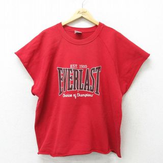 XL★古着 半袖 スウェット メンズ 90年代 90s EVERLAST クルーネック USA製 赤 レッド 24mar07 中古 スエット トレーナー トップス(パーカー)