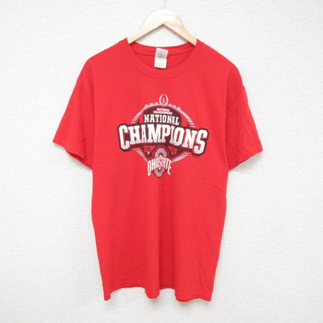 Champion(チャンピオン)のL★古着 半袖 Tシャツ メンズ オハイオ 大学 チャンピオンズ コットン クルーネック 赤 レッド 24mar06 中古 メンズのトップス(Tシャツ/カットソー(半袖/袖なし))の商品写真