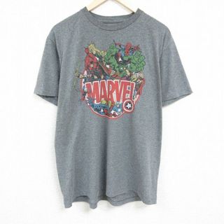 マーベル(MARVEL)のXL★古着 半袖 Tシャツ メンズ マーベル アイアンマン スパイダーマン ハルク 大きいサイズ クルーネック グレー 霜降り 24mar08 中古(Tシャツ/カットソー(半袖/袖なし))