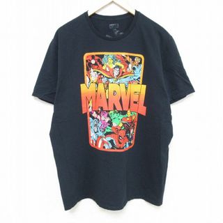 マーベル(MARVEL)のXL★古着 半袖 Tシャツ メンズ マーベル スパイダーマン アイアンマン 大きいサイズ クルーネック 黒 ブラック 24mar09 中古(Tシャツ/カットソー(半袖/袖なし))