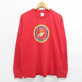 XL★古着 長袖 ビンテージ Tシャツ メンズ 00年代 00s ミリタリー USMC コットン クルーネック 赤 レッド 24mar06 中古(Tシャツ/カットソー(半袖/袖なし))