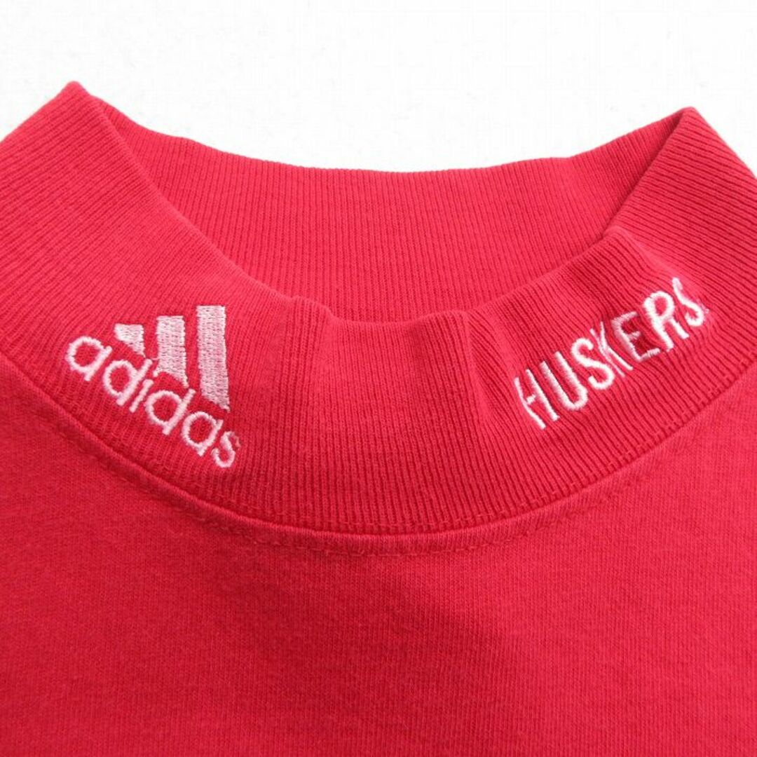 adidas(アディダス)のXL★古着 アディダス adidas 長袖 ビンテージ Tシャツ メンズ 90年代 90s ワンポイントロゴ ハスカーズ 大きいサイズ コットン モックネック ハイネック USA製 赤 レッド 【spe】 24mar06 中古 メンズのトップス(Tシャツ/カットソー(半袖/袖なし))の商品写真