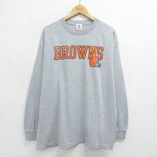 XL★古着 長袖 ビンテージ Tシャツ メンズ 00年代 00s NFL クリーブランドブラウンズ 大きいサイズ クルーネック グレー 霜降り アメフト スーパーボウル 24mar06 中古(Tシャツ/カットソー(半袖/袖なし))