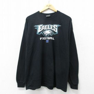 フィラ(FILA)のXL★古着 長袖 ビンテージ Tシャツ メンズ 00年代 00s NFL フィラデルフィアイーグルス 大きいサイズ コットン クルーネック 黒 ブラック アメフト スーパーボウル 24mar06 中古(Tシャツ/カットソー(半袖/袖なし))