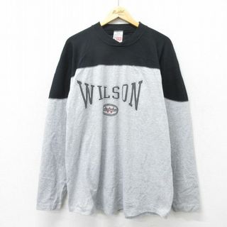 ウィルソン(wilson)のXL★古着 ウィルソン 長袖 ビンテージ Tシャツ メンズ 90年代 90s ビッグロゴ 大きいサイズ ツートンカラー クルーネック USA製 グレー 霜降り 【spe】 24mar06 中古(Tシャツ/カットソー(半袖/袖なし))