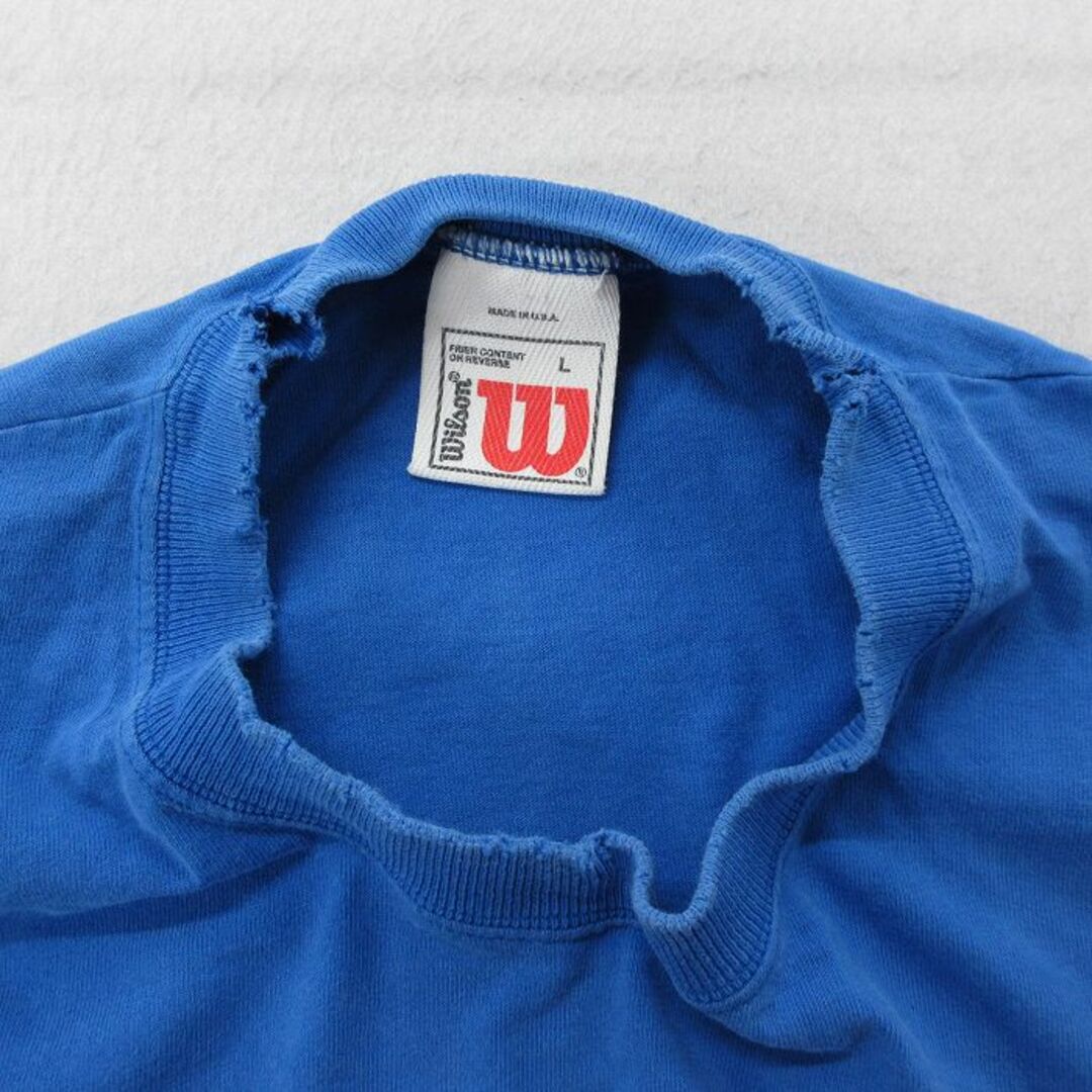 wilson(ウィルソン)のXL★古着 ウィルソン 半袖 ビンテージ Tシャツ メンズ 90年代 90s ビッグロゴ コットン クルーネック USA製 青 ブルー 24mar06 中古 メンズのトップス(Tシャツ/カットソー(半袖/袖なし))の商品写真