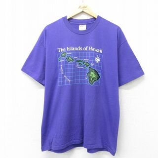 XL★古着 半袖 ビンテージ Tシャツ メンズ 90年代 90s ハワイ クルーネック 紫 パープル 24mar06 中古(Tシャツ/カットソー(半袖/袖なし))
