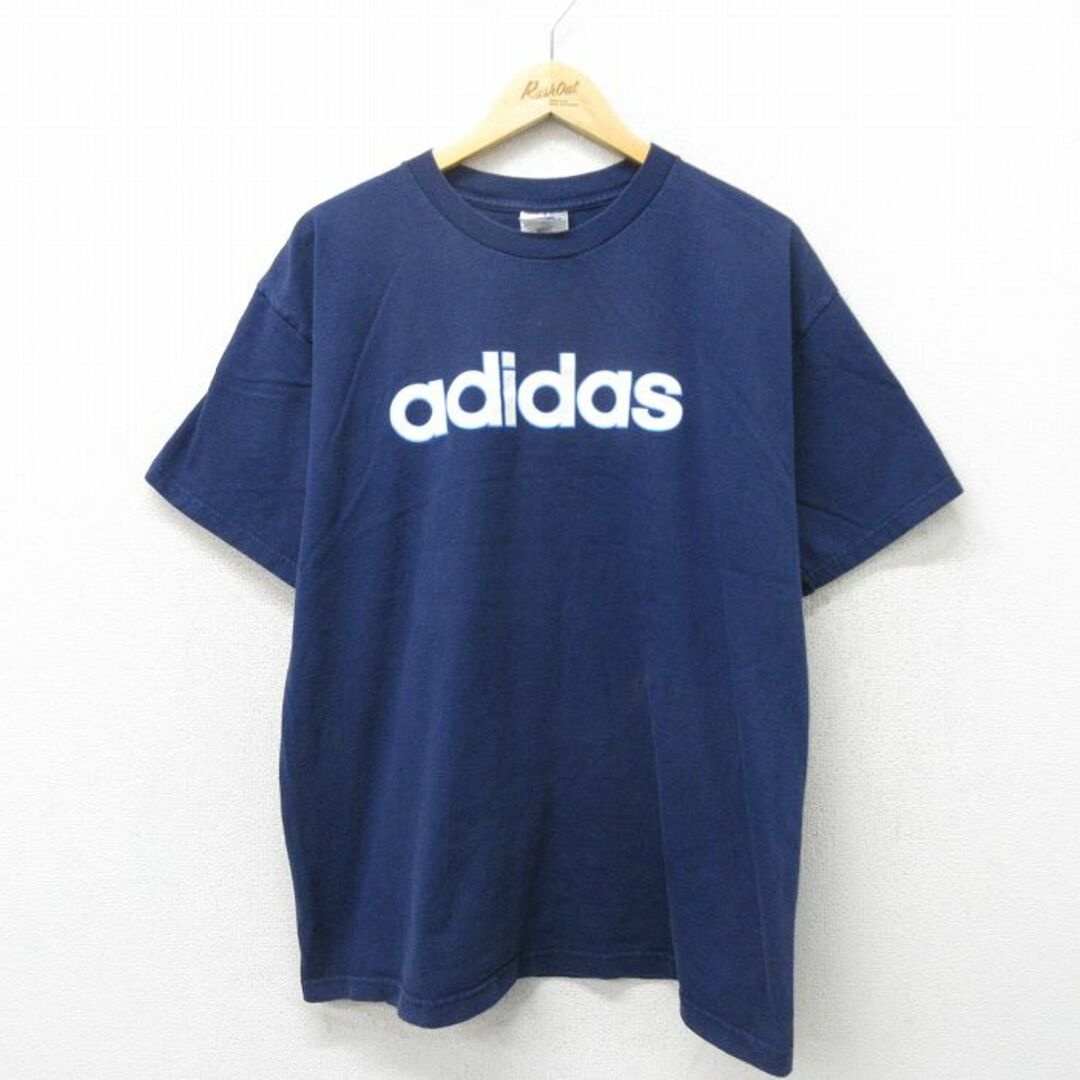 adidas(アディダス)のXL★古着 アディダス adidas 半袖 ビンテージ Tシャツ メンズ 90年代 90s ビッグロゴ コットン USA製 紺 ネイビー 24mar06 中古 メンズのトップス(Tシャツ/カットソー(半袖/袖なし))の商品写真