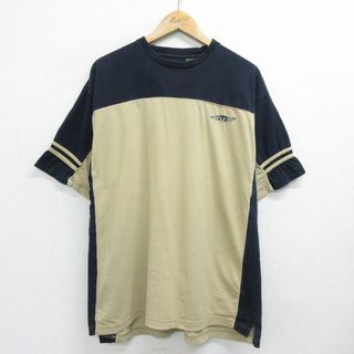 XL★古着 半袖 ビンテージ Tシャツ メンズ 00年代 00s micros ツートンカラー 大きいサイズ クルーネック ベージュ他 カーキ 24mar07 中古(Tシャツ/カットソー(半袖/袖なし))