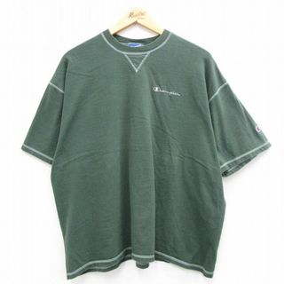 チャンピオン(Champion)のXL★古着 チャンピオン Champion 半袖 ビンテージ Tシャツ メンズ 00年代 00s ワンポイントロゴ 大きいサイズ コットン クルーネック 濃緑 グリーン 24mar07 中古(Tシャツ/カットソー(半袖/袖なし))