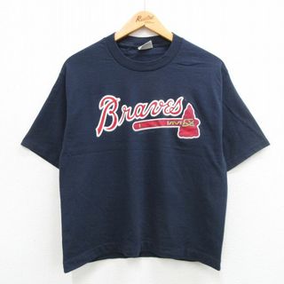 リー(Lee)のL★古着 リー Lee 半袖 ビンテージ Tシャツ メンズ 00年代 00s MLB アトランタブレーブス クルーネック 紺 ネイビー メジャーリーグ ベースボール 野球 24mar08 中古(Tシャツ/カットソー(半袖/袖なし))