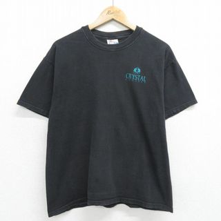 ヘインズ(Hanes)のL★古着 ヘインズ Hanes 半袖 ビンテージ Tシャツ メンズ 00年代 00s CRYSTAL CeVISES コットン クルーネック 黒 ブラック 24mar08 中古(Tシャツ/カットソー(半袖/袖なし))