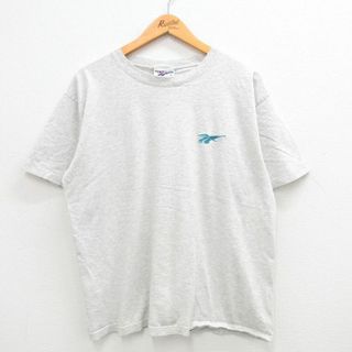 リーボック(Reebok)のXL★古着 リーボック REEBOK 半袖 ビンテージ Tシャツ メンズ 90年代 90s ワンポイントロゴ コットン クルーネック USA製 薄グレー 霜降り 24mar09 中古(Tシャツ/カットソー(半袖/袖なし))