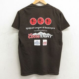 L★古着 半袖 ビンテージ Tシャツ メンズ 00年代 00s クアーズライト ビール キックボール コットン クルーネック 濃茶 ブラウン 24mar09 中古(Tシャツ/カットソー(半袖/袖なし))