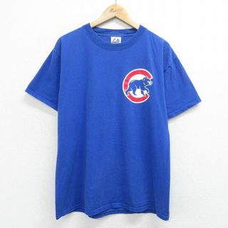 マジェスティック(Majestic)のXL★古着 マジェスティック 半袖 ビンテージ Tシャツ メンズ 00年代 00s MLB シカゴカブス デレクリー 25 コットン クルーネック 青 ブルー メジャーリーグ ベースボール 野球 24mar09 中古(Tシャツ/カットソー(半袖/袖なし))