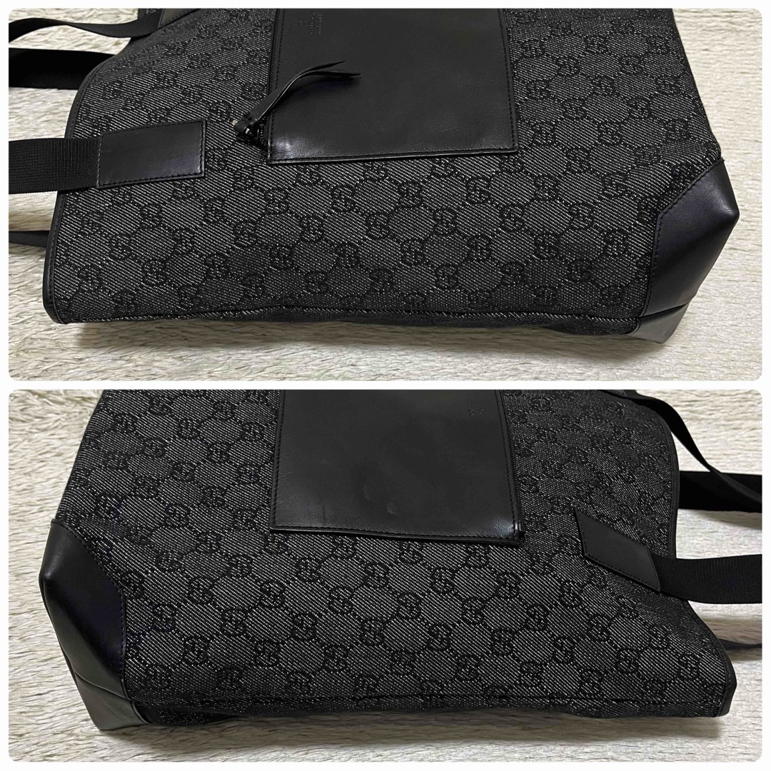 Gucci(グッチ)の704 専用 グッチ トートバッグ GGキャンバス×レザー A4収納 デニム 黒 レディースのバッグ(トートバッグ)の商品写真