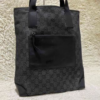 グッチ(Gucci)の704 専用 グッチ トートバッグ GGキャンバス×レザー A4収納 デニム 黒(トートバッグ)