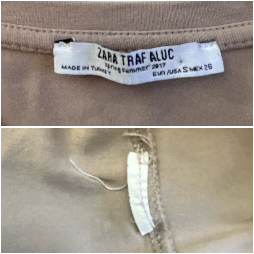 ZARA(ザラ)のザラZARA 半袖 Tシャツ ピンクベージュ インナー　トップス　カットソー S レディースのトップス(Tシャツ(半袖/袖なし))の商品写真