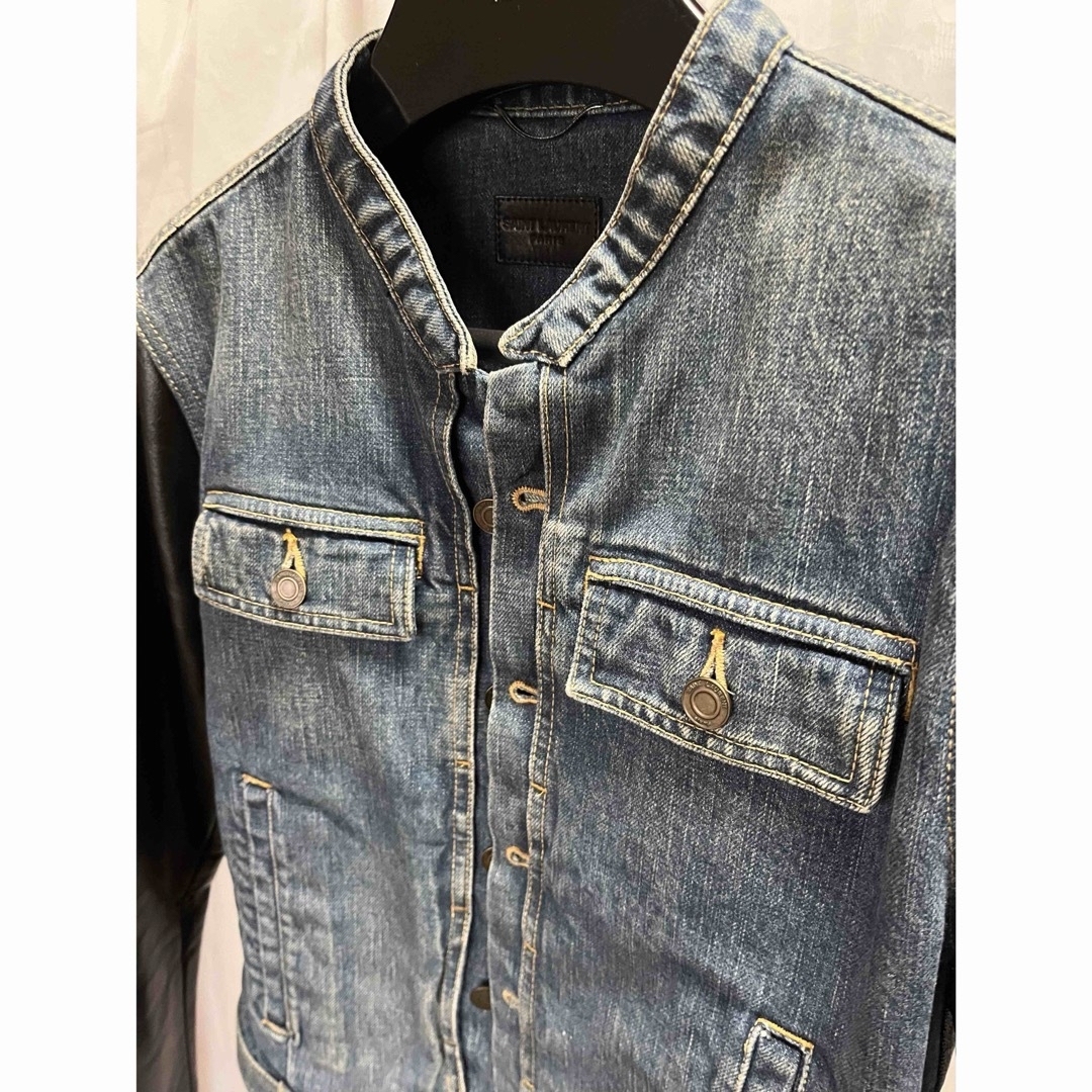 SAINT LAURENT - サンローラン 袖レザー デニム ライダース SAINT LAURENT - サンローラン 袖レザー デニム ライダース